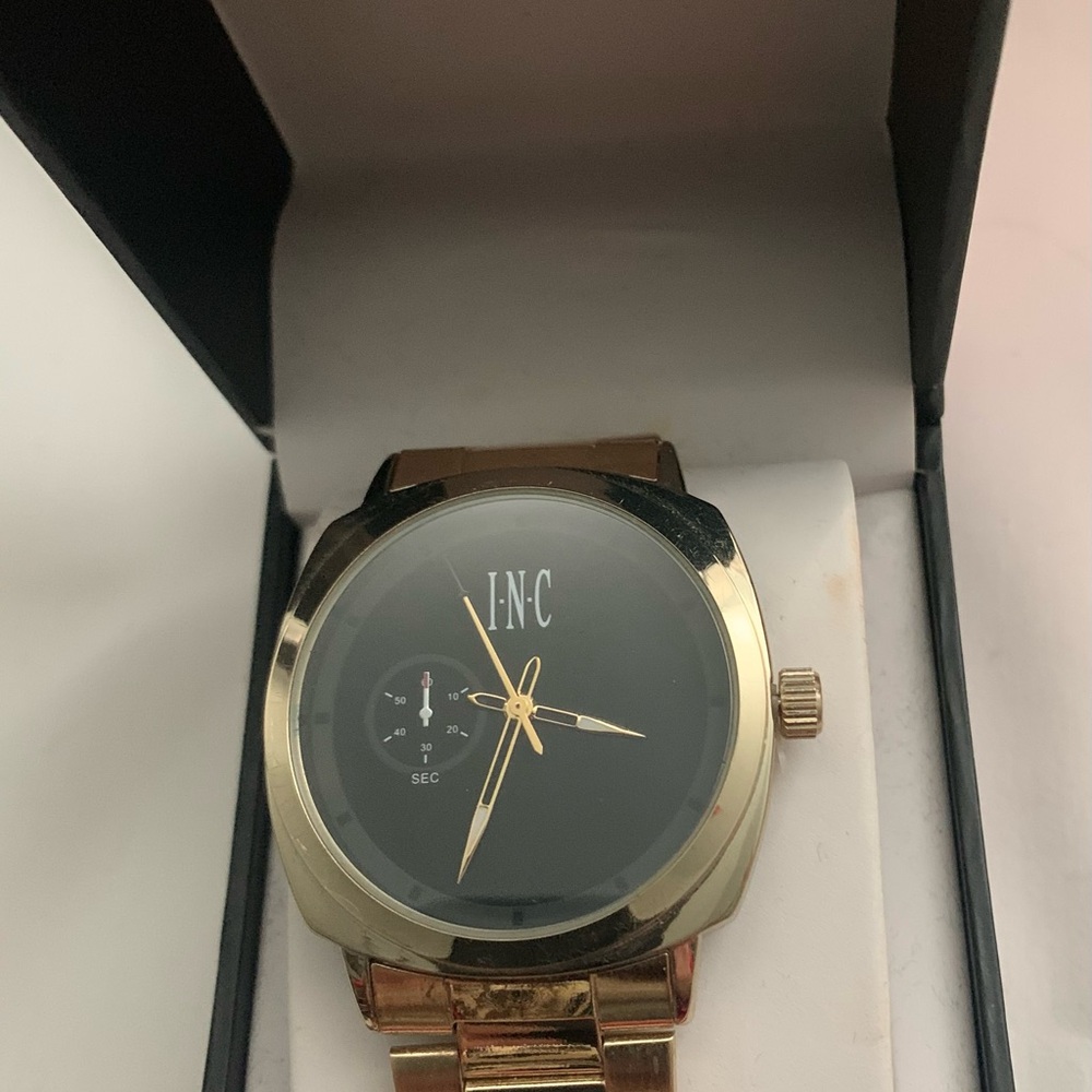 The I. N.C Men’s black & gold tone, clean cushion link bracelet 44 mm